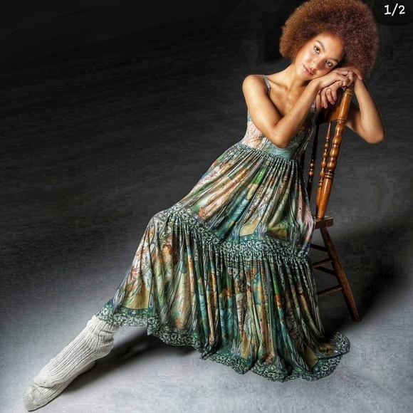 chinese dress ladies Blackmilk | Fairytale Floral Sheer Bishop Maxi Dress | Blue